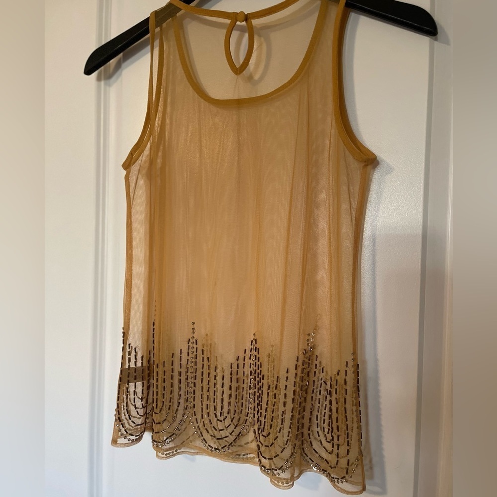 Embroidered beaded detail sheer yellow tank 5/$20 - Picture 3 of 5